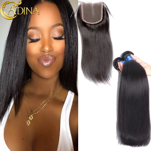 Unprocessed 100% Brazilian Virgin Hair Straight Extention 2Bundles With 4*4Lace Closure Grade 7A