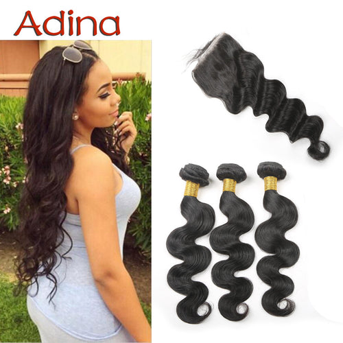 Body Wave 1 pcs Lace Closure With Brazilian Virgin Hair 4 Bundles Total 5 PCS/lot 100% Unprocessed Human Hair Extensions Deals