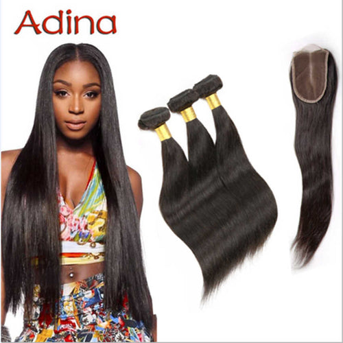 Brazilian Straight Lace Closure Hair 3 Bundles With Part Closure 4*4 Brazilian Virgin Hair Lace Closure