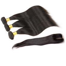 Hair Closure Products Brazilian Straight Hair Unprocessed Virgin Human Hair Weft 3Bundles Brazilian Hair Extensions With Closure